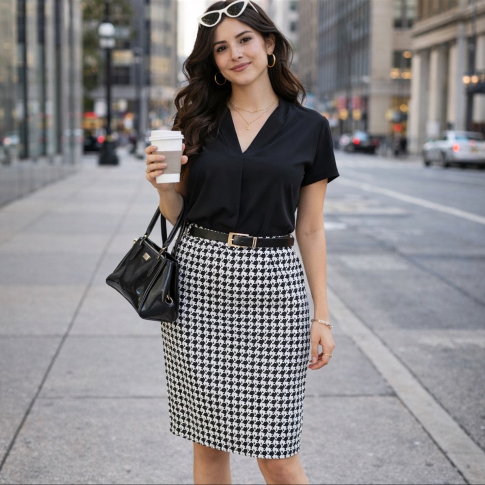 Houndstooth Pencil Skirt